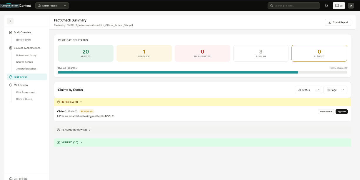 MedContent Fact Check Summary Dashboard